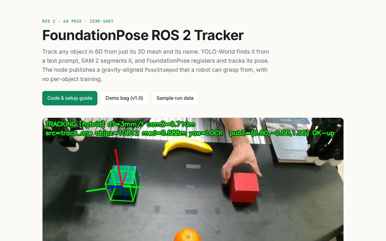 Preview of Foundationpose Ros2 Tracker