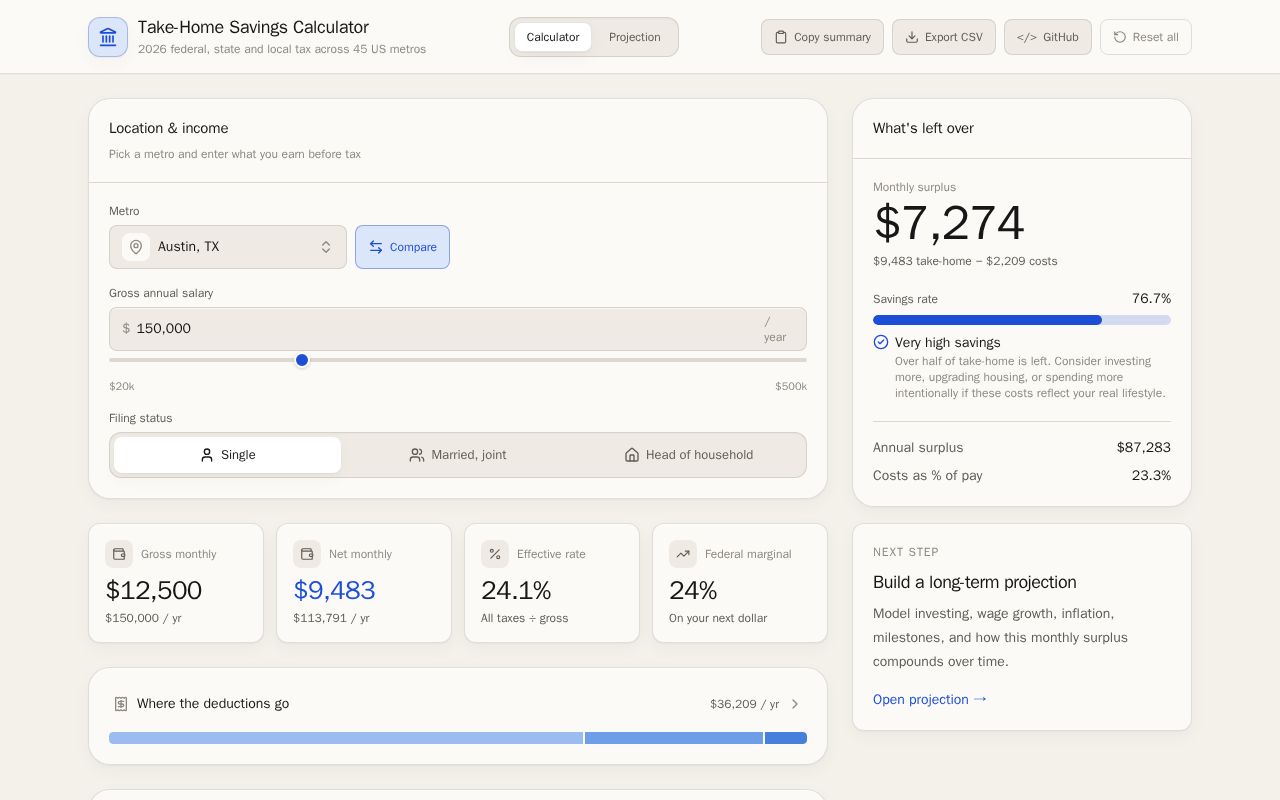 Preview of Take Home Savings Calculator