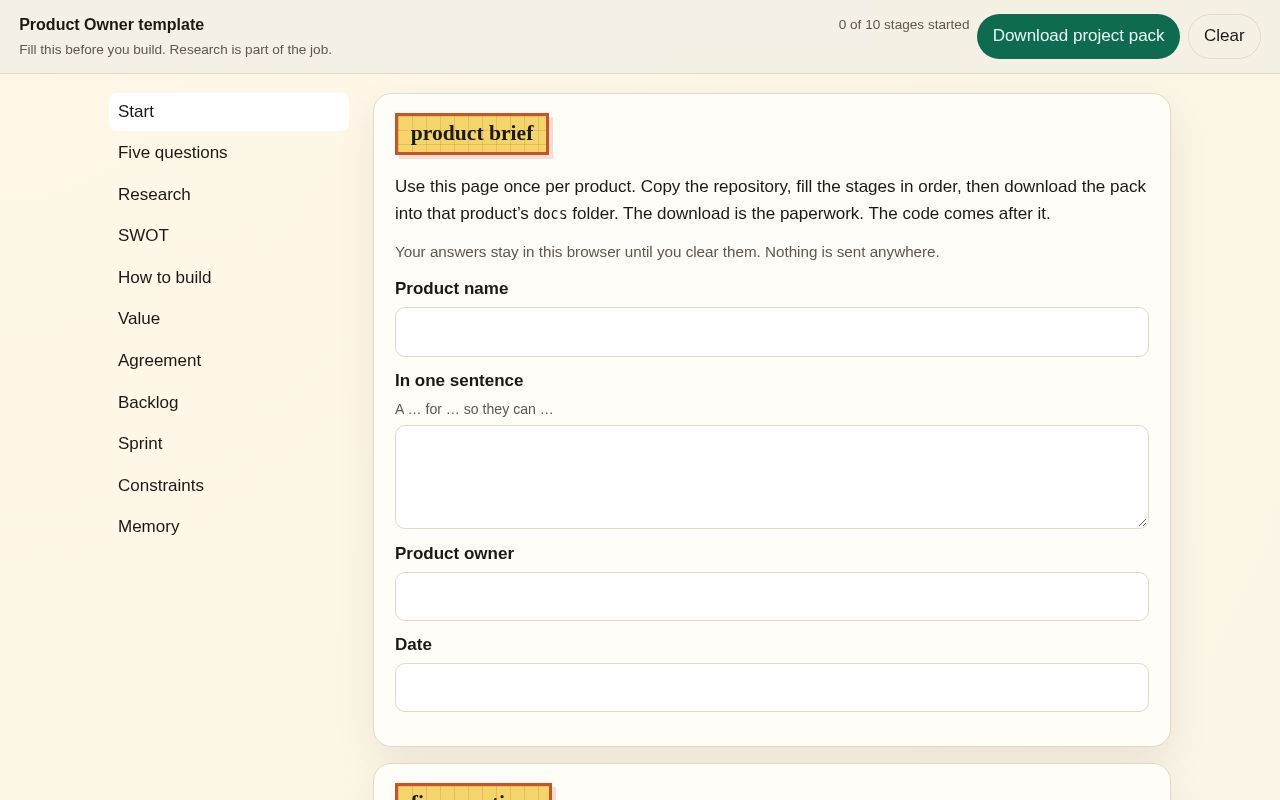 Preview of Product Owner template