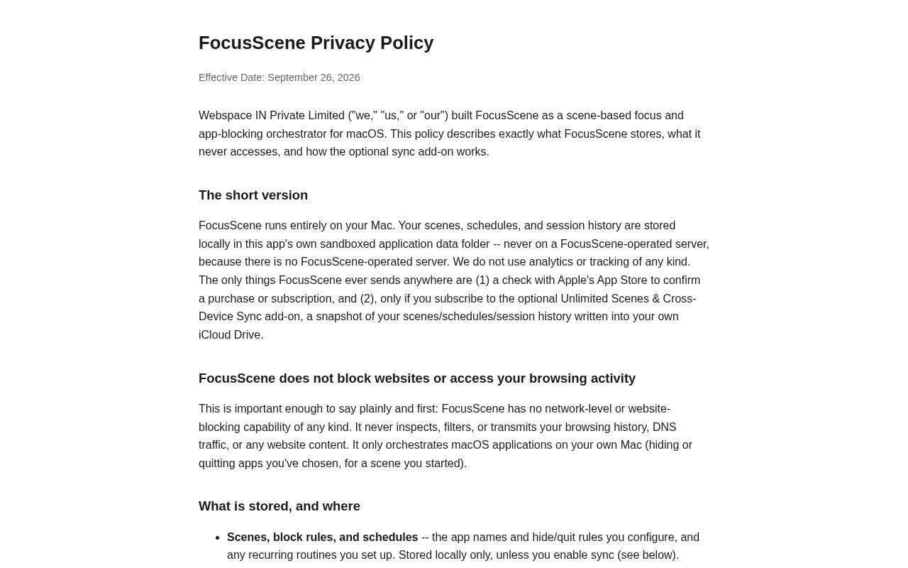 Preview of Focusscene Privacy Page