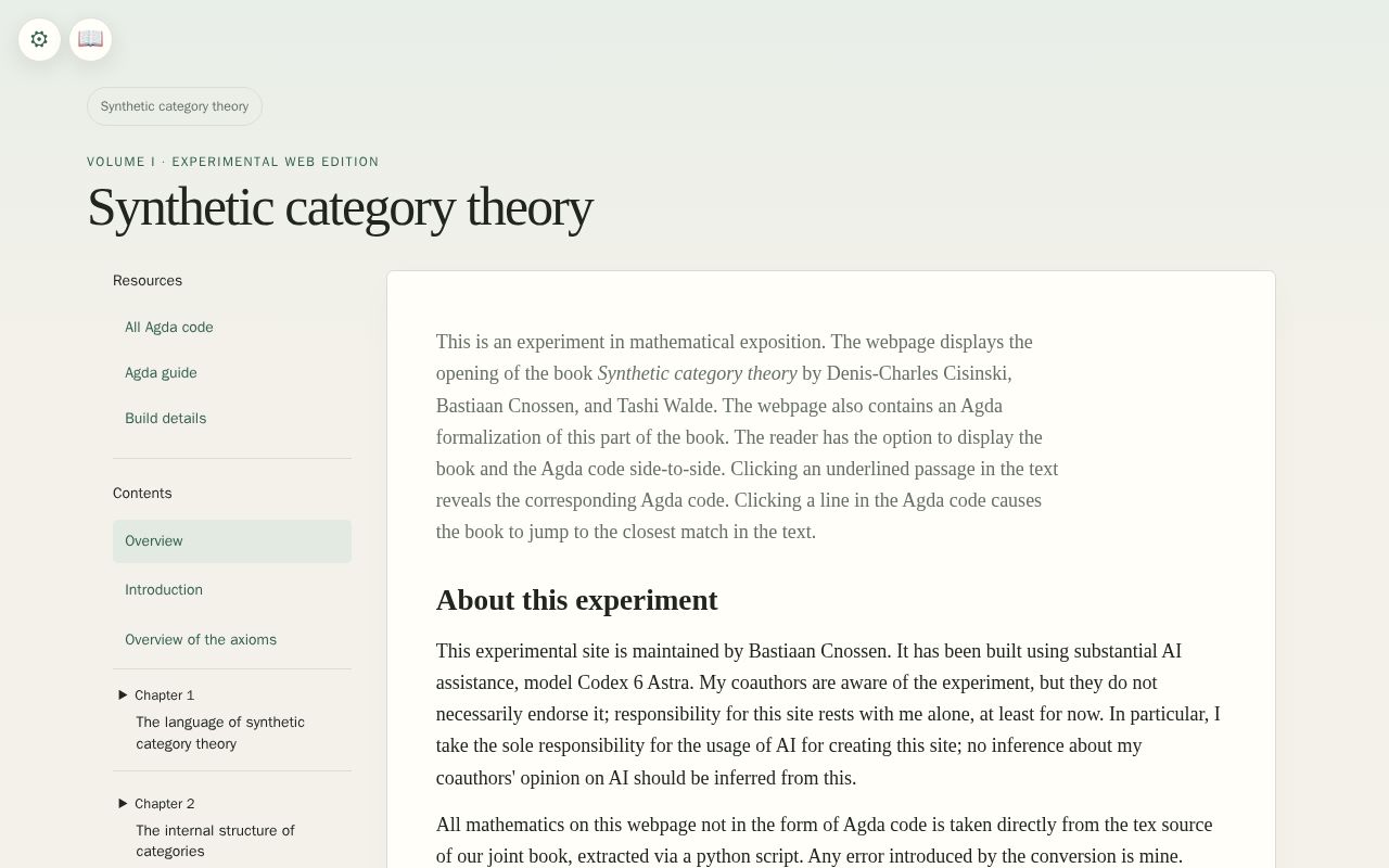 Preview of Synthetic Category Theory Web