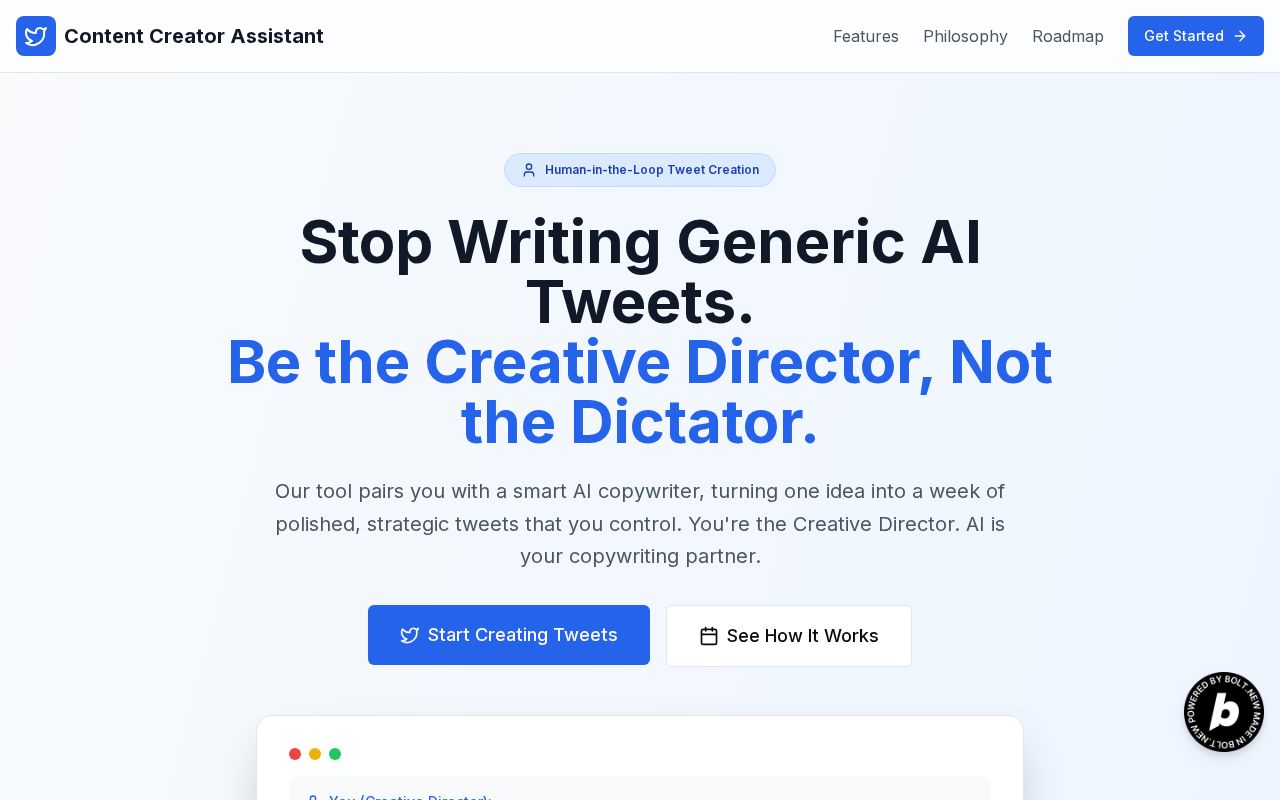 Preview of Content Creator Assistant
