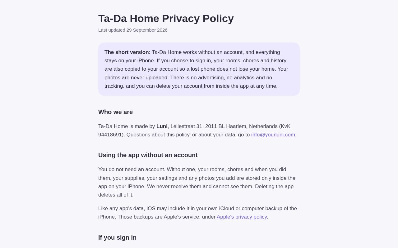 Preview of Tada Home Privacy