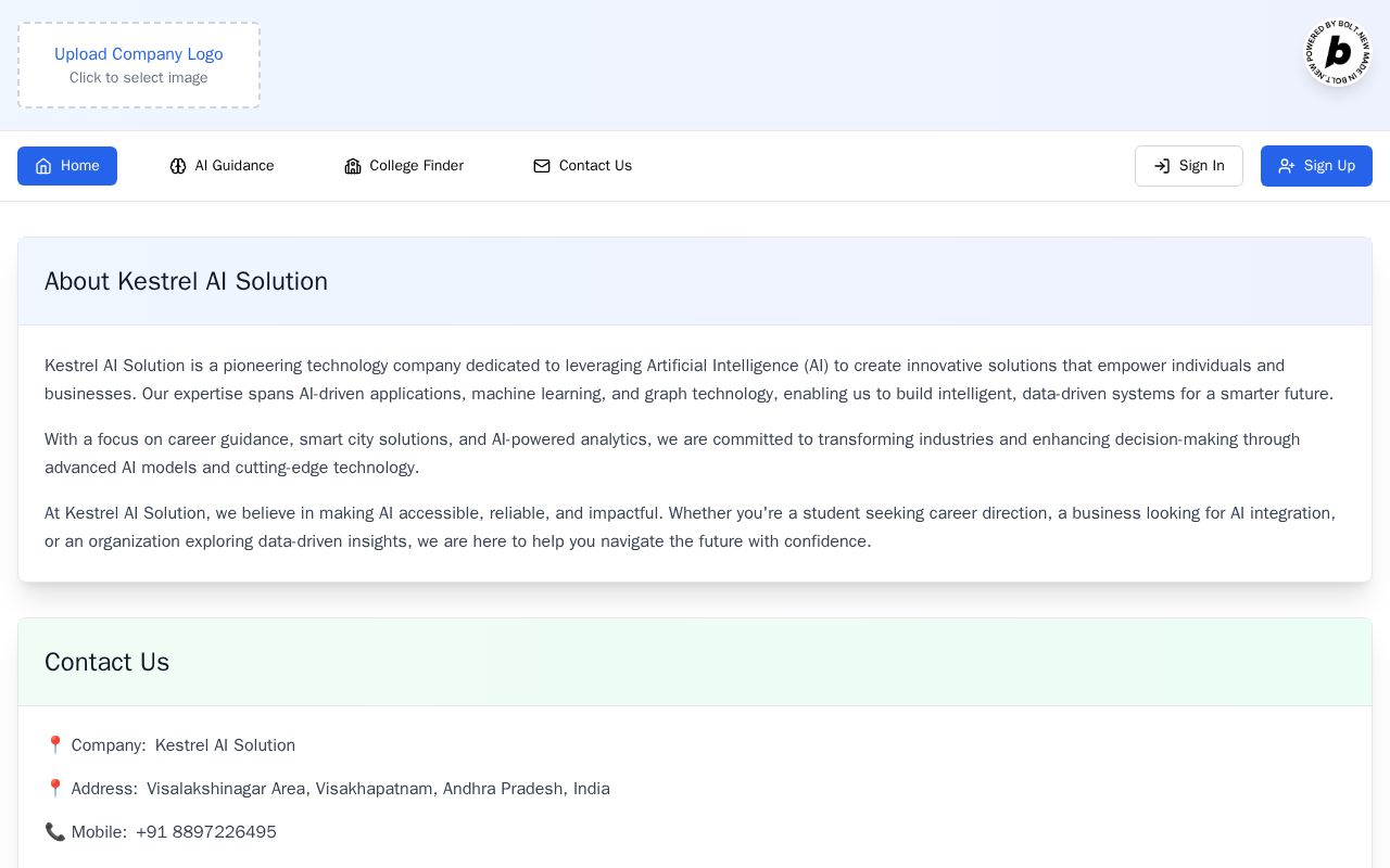 Preview of Kestrel AI Solution of AI Career Education Trak