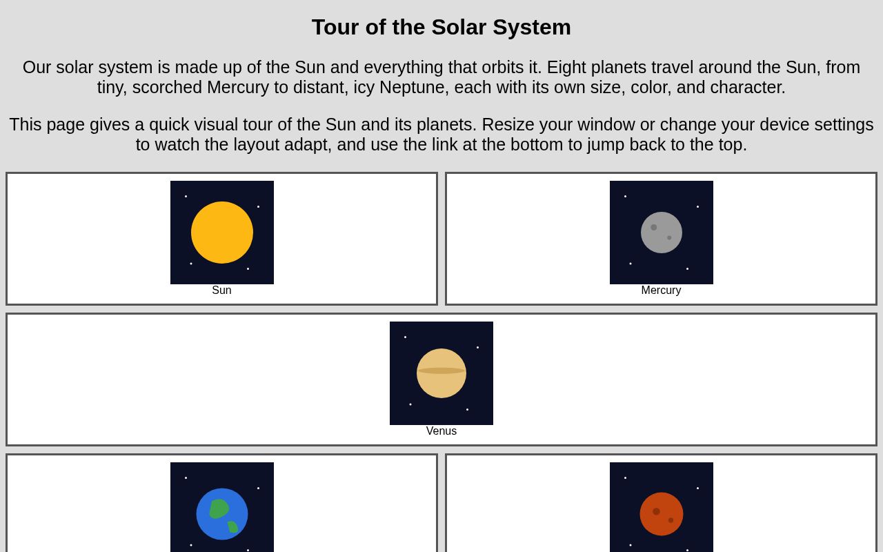 Preview of Solar System Responsive Site