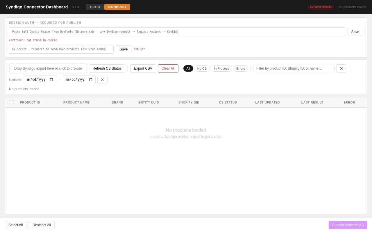 Preview of Syndigo Connector Dashboard