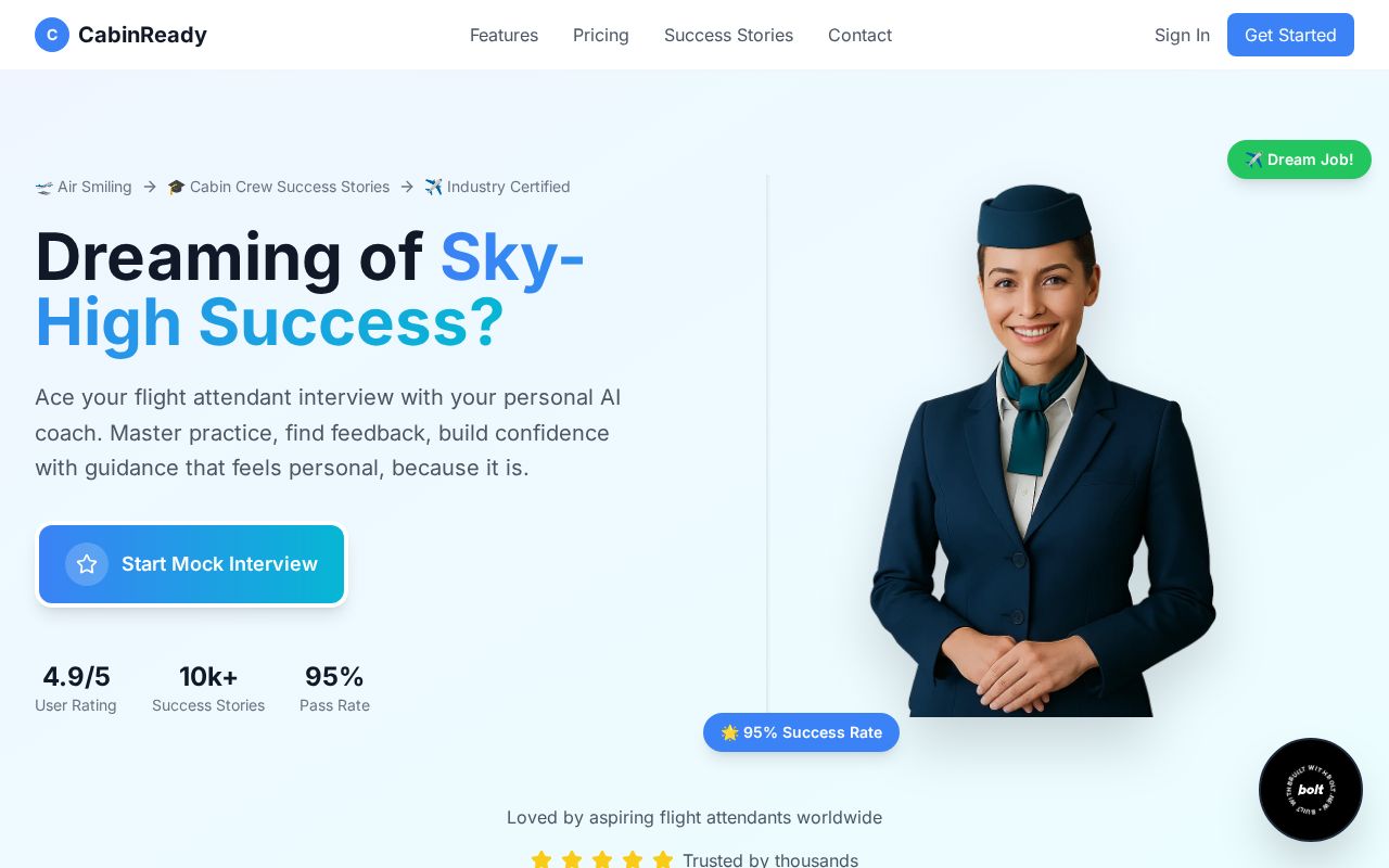 Preview of CabinReady - AI Interview Coach for Flight Attendants