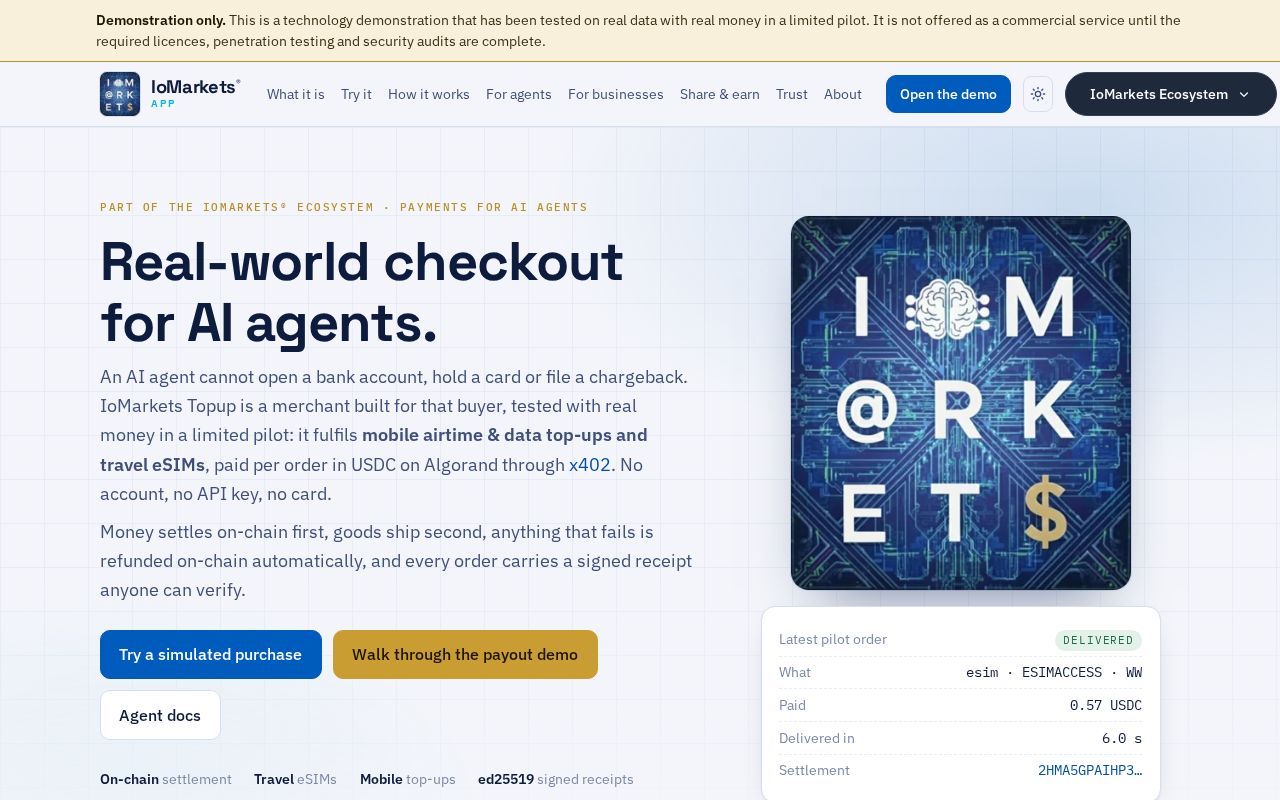 Preview of Iomarkets X402 Checkout
