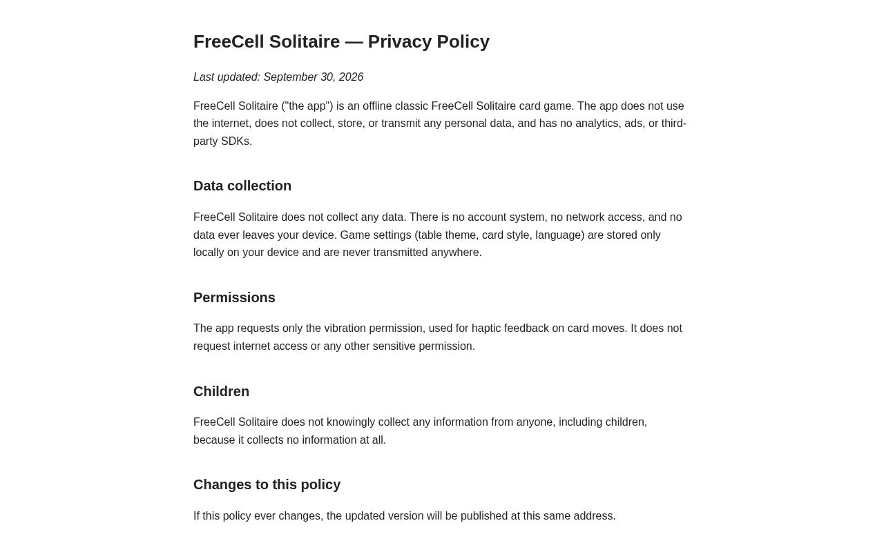 Preview of Qira Freecell Privacy Policy