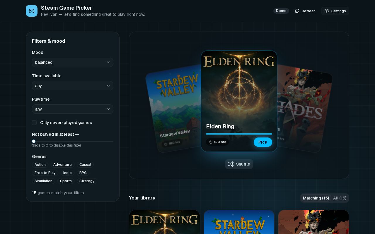 Preview of Steam Game Picker