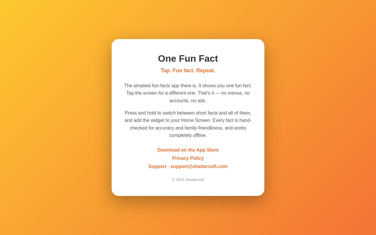 Preview of One Fun Fact — landing + privacy site (GitHub Pages)