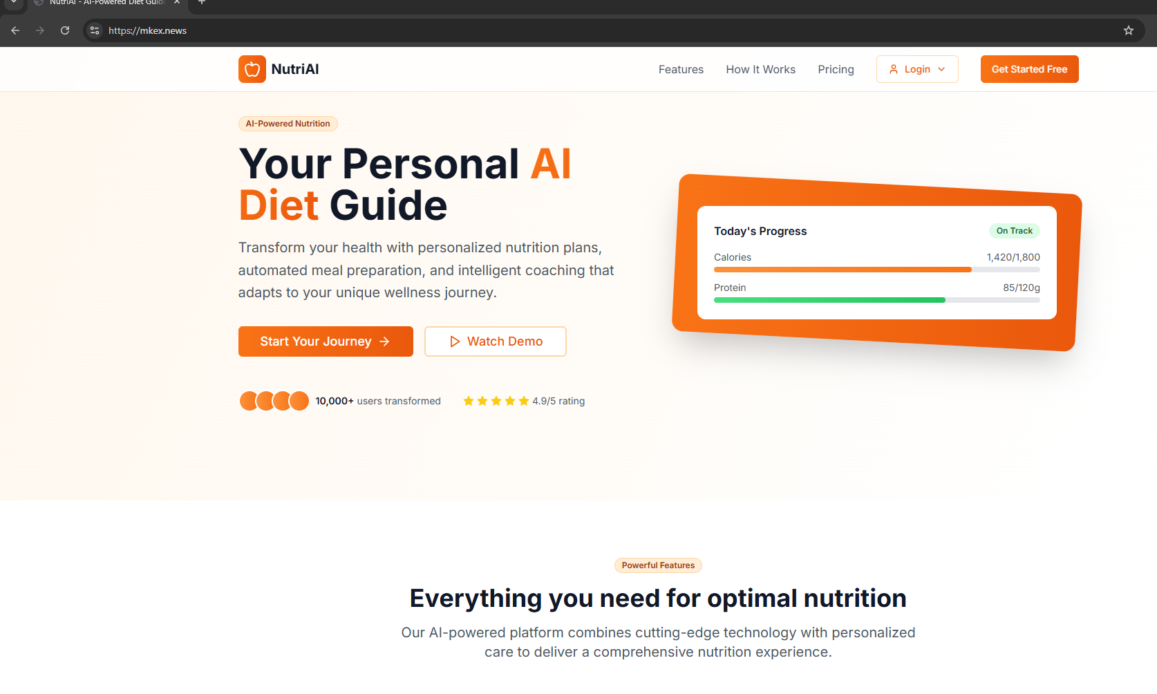 Preview of AI Fitness & Nutrition Web App
