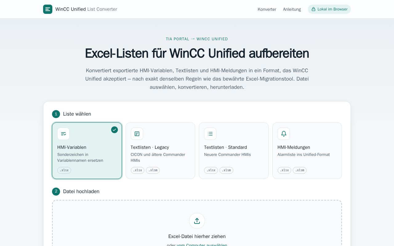 Preview of WinCC Unified List Converter