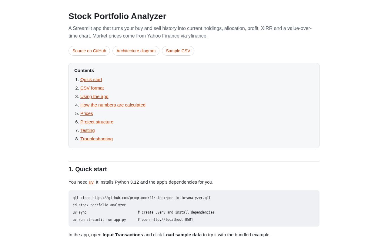 Preview of Stock Portfolio Analyzer