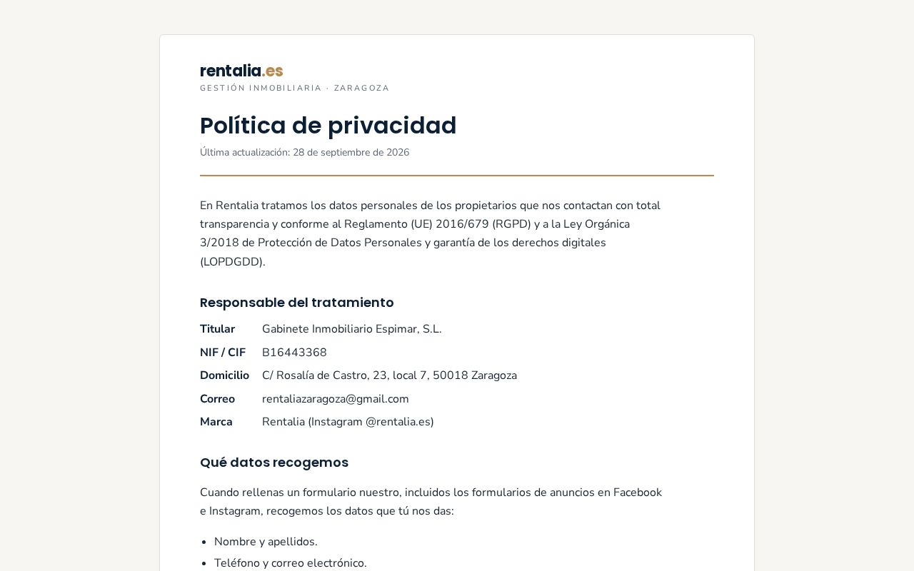 Preview of Rentalia Privacidad