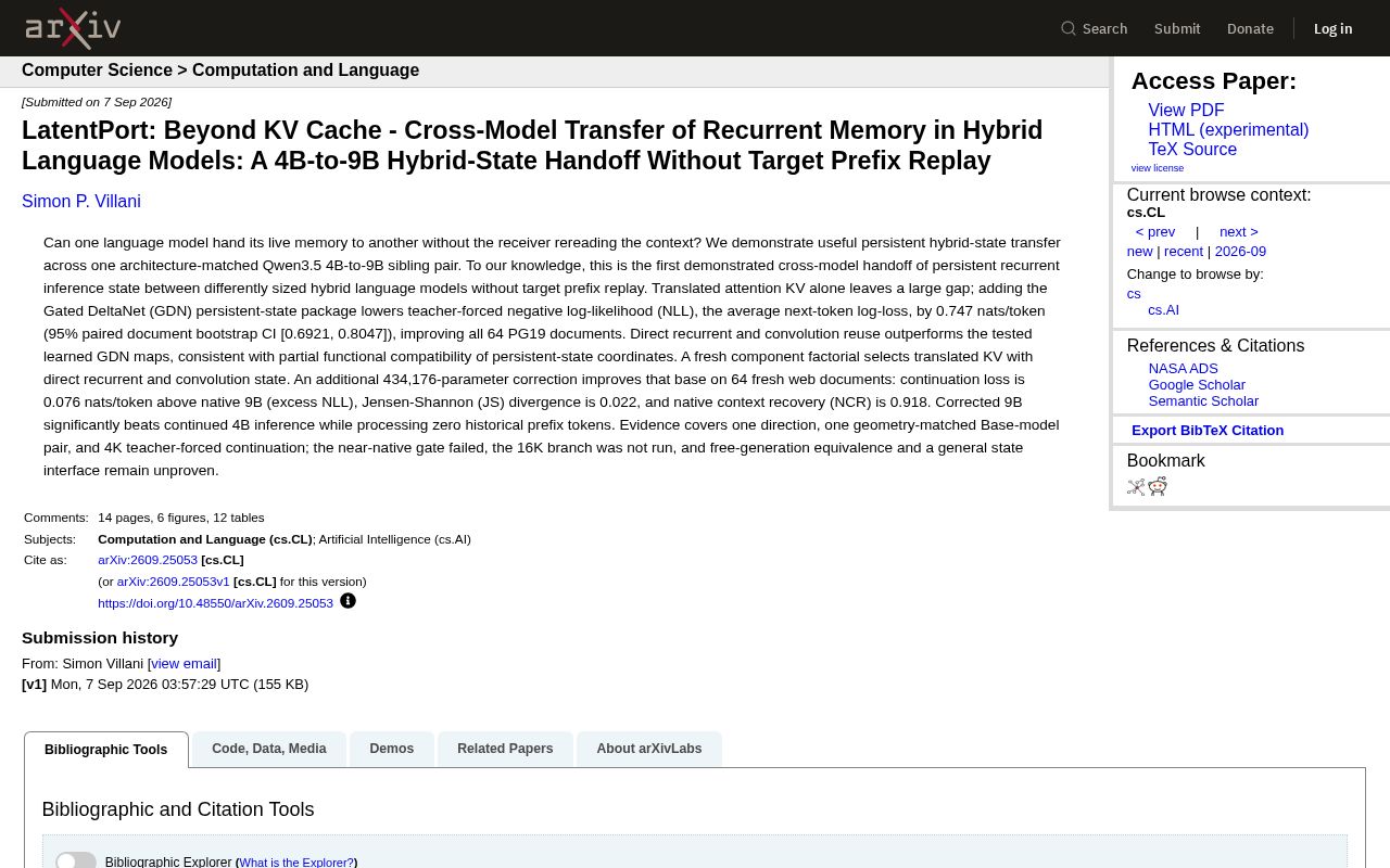 Preview of [2609.25053] LatentPort: Beyond KV Cache