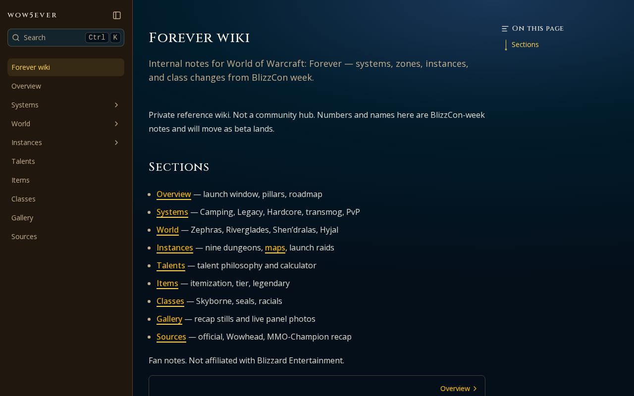 Preview of Internal wiki for World of Warcraft: Forever