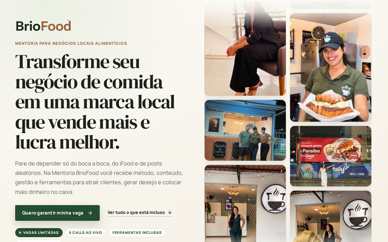 Preview of Landing page da Mentoria BrioFood