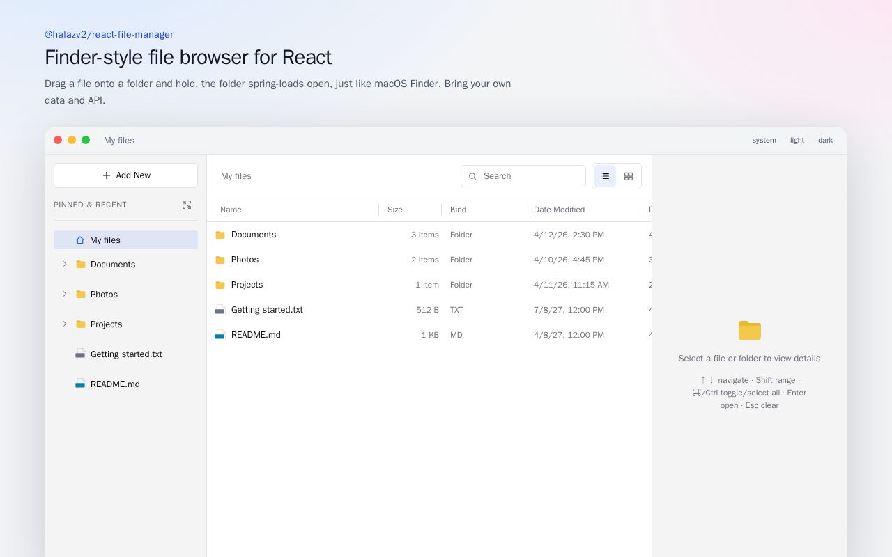 Preview of React File Manager