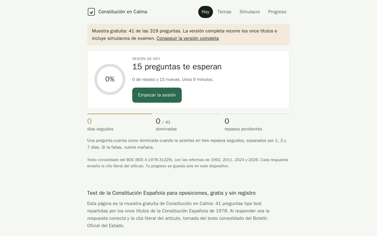 Preview of Test de la Constitución Española gratis para oposiciones