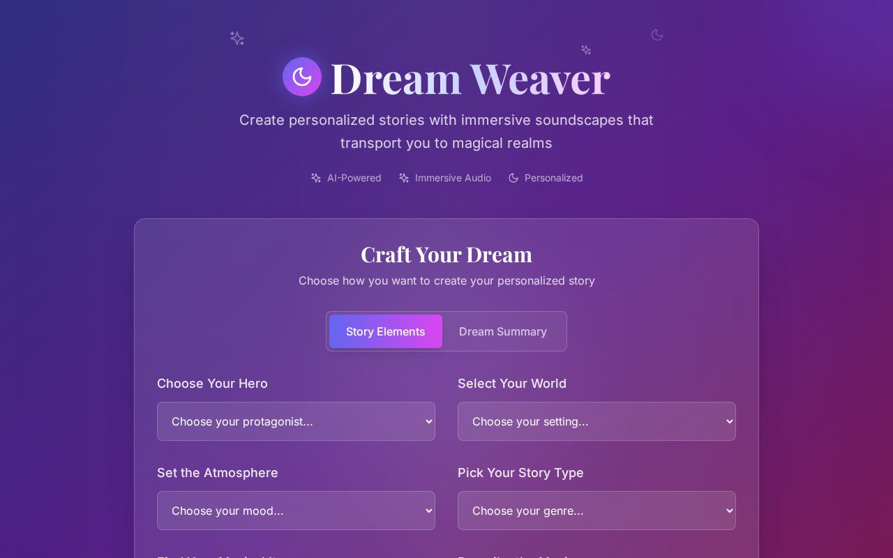 Preview of Dream Weaver- Story Generator with Soundscapes