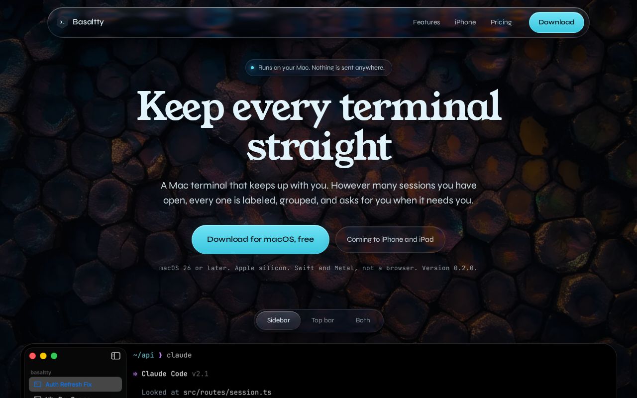 Preview of The Basaltty landing page — basaltty.dev