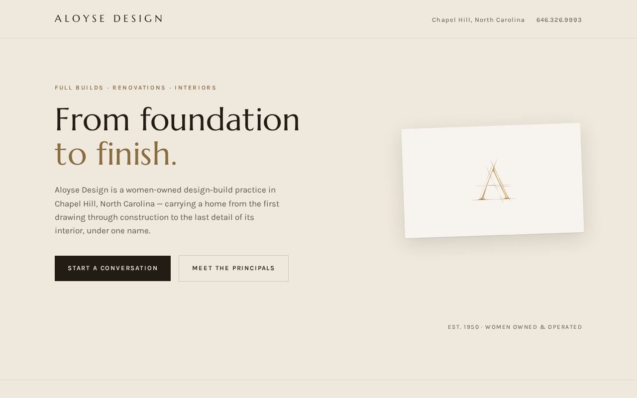 Preview of Landing page for Aloyse Design — Chapel Hill, NC