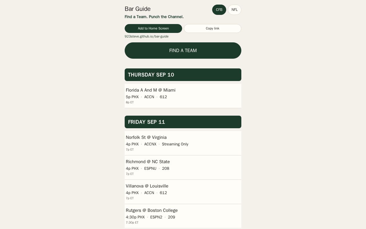 Preview of Phoenix bar guide