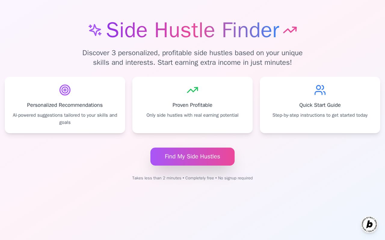 Preview of Side Hustle Recommender