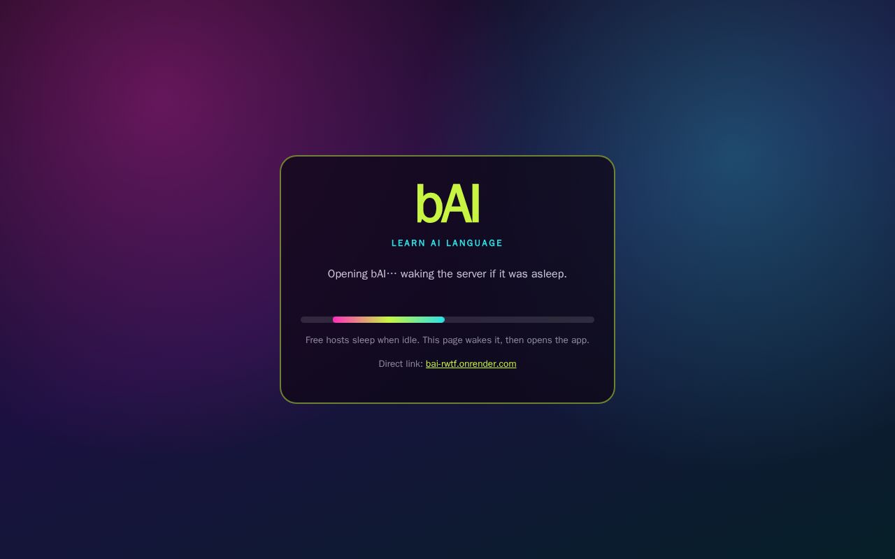 Preview of bAI — Learn AI Language. Curated AI role prompts and step-by-step journeys.