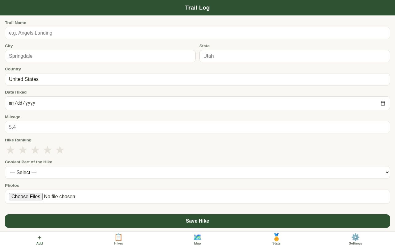Preview of Hiking App
