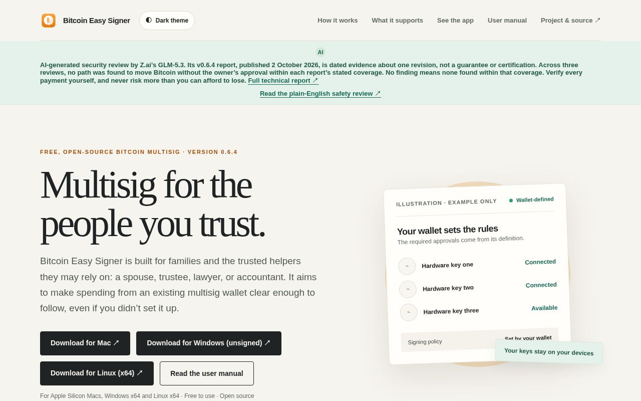 Preview of Bitcoin Easy Multisig Signer