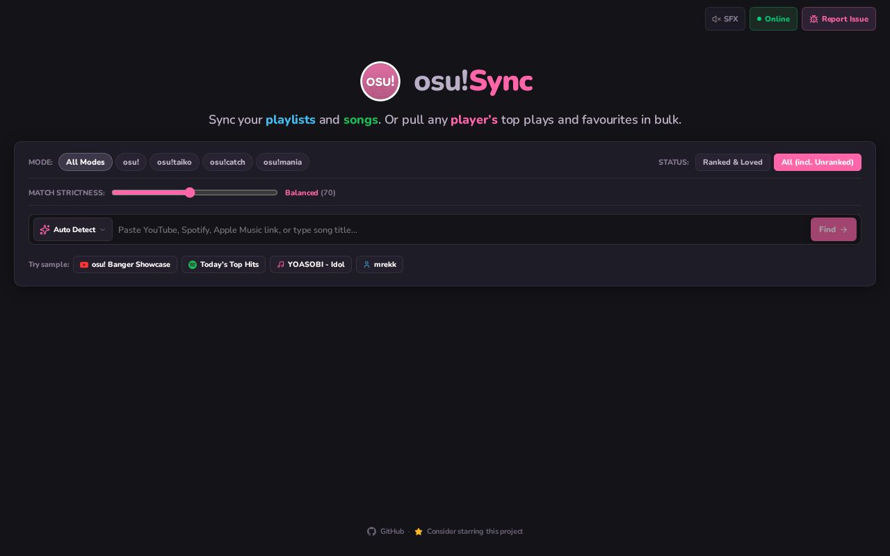 Preview of Osu Playlist Sync