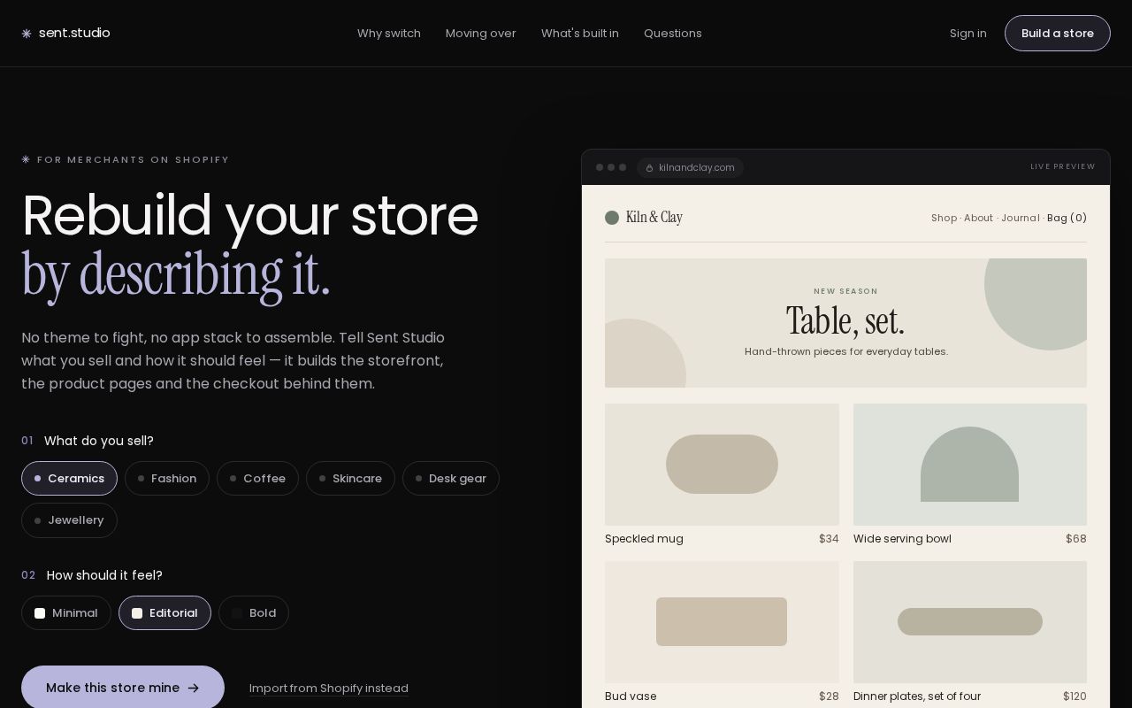 Preview of Sent Shopify Landing