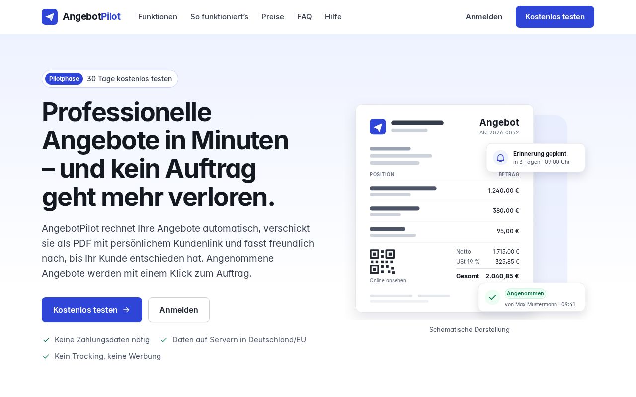 Preview of Angebot Pilot Landing