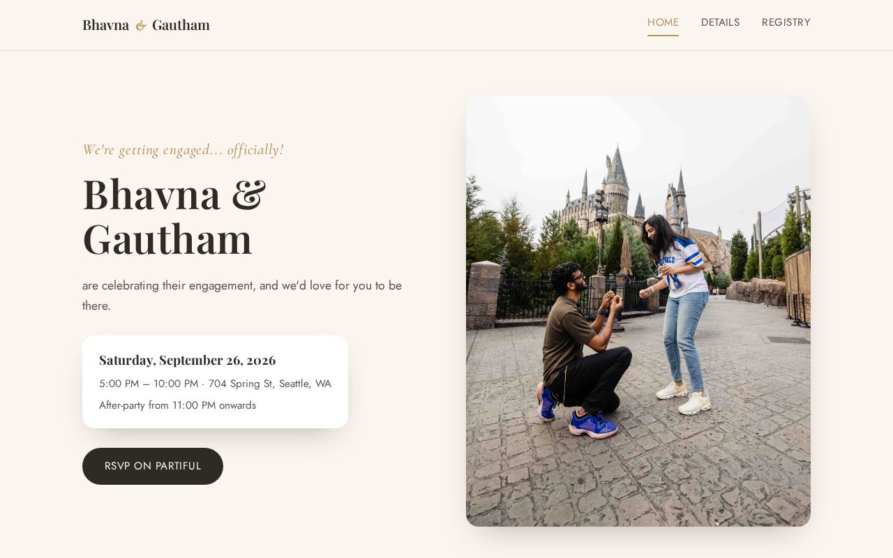 Preview of Our engagement party website