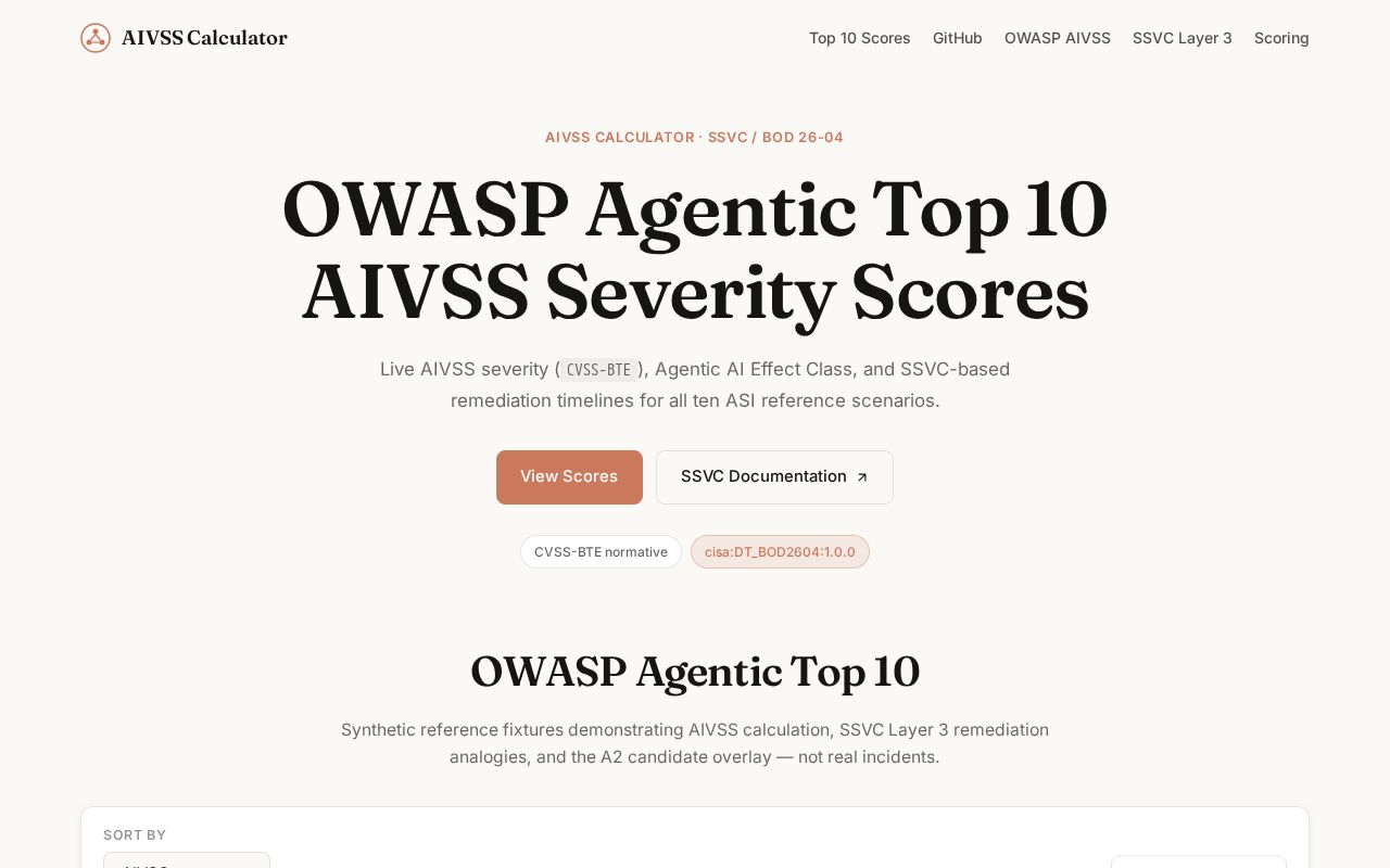Preview of AIVSS 1.0 Calculator
