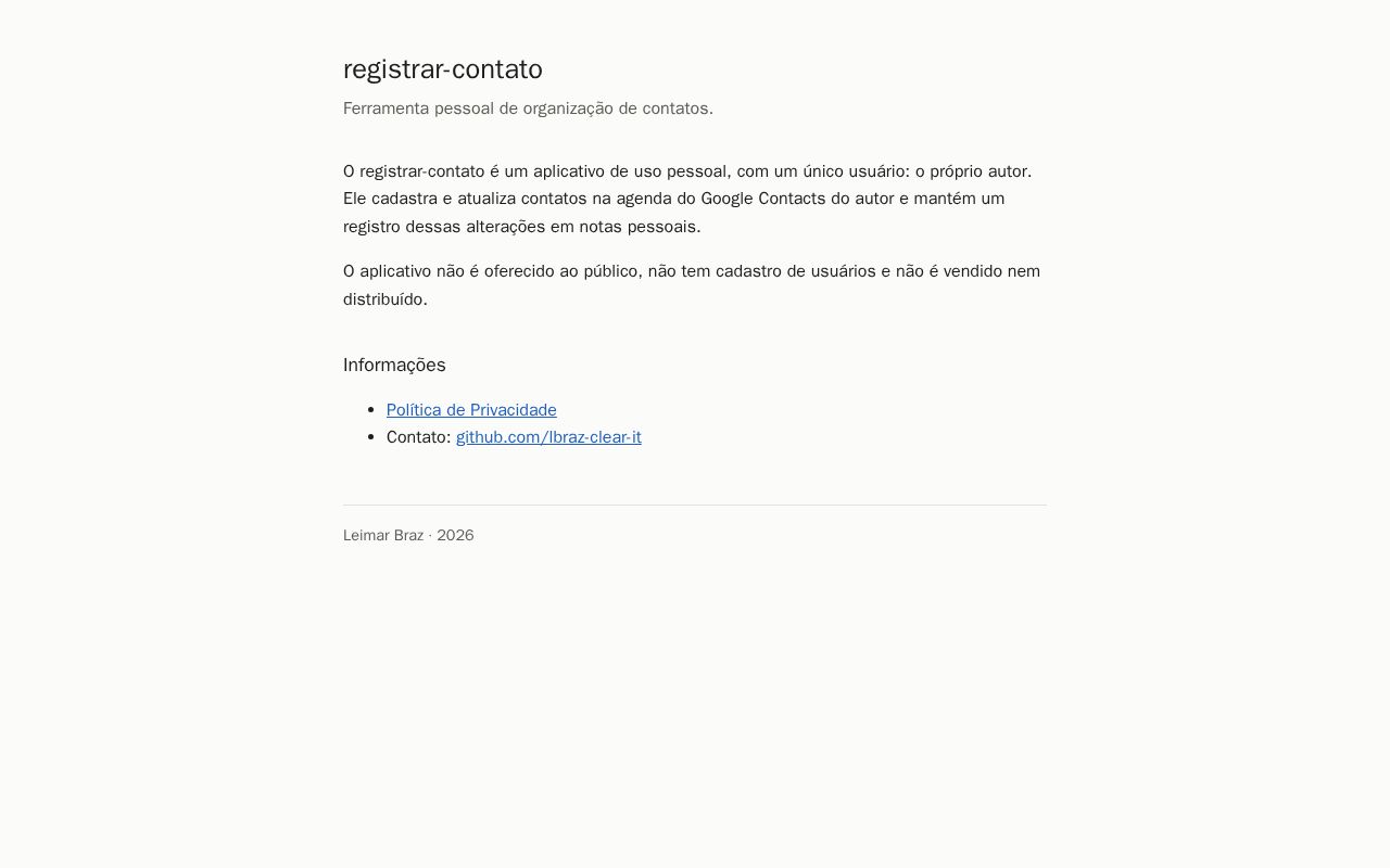 Preview of Registrar Contato