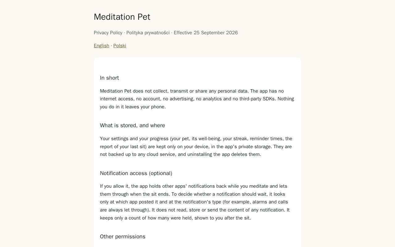 Preview of Meditation Pet Privacy