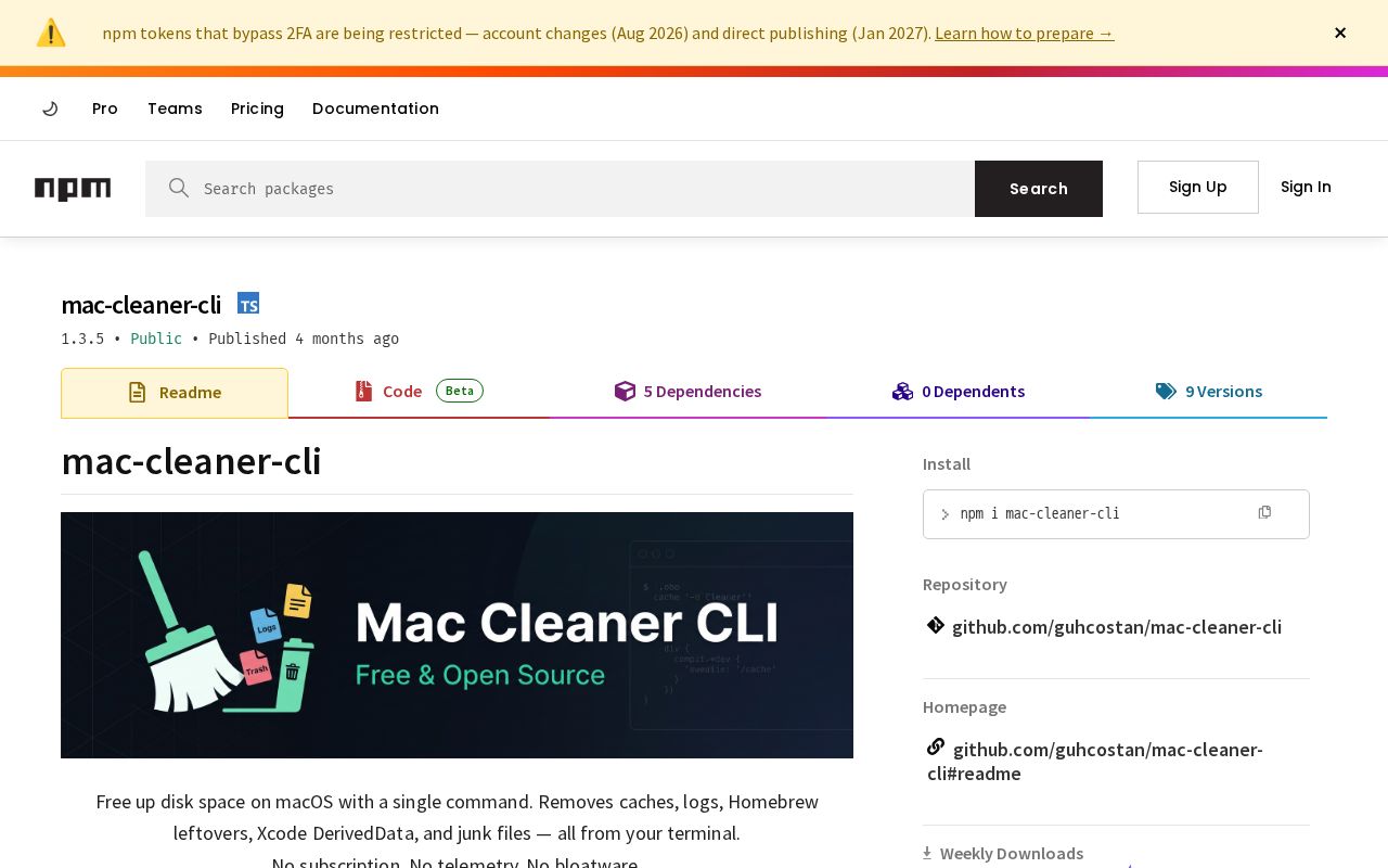 Preview of Mac Cleaner Cli