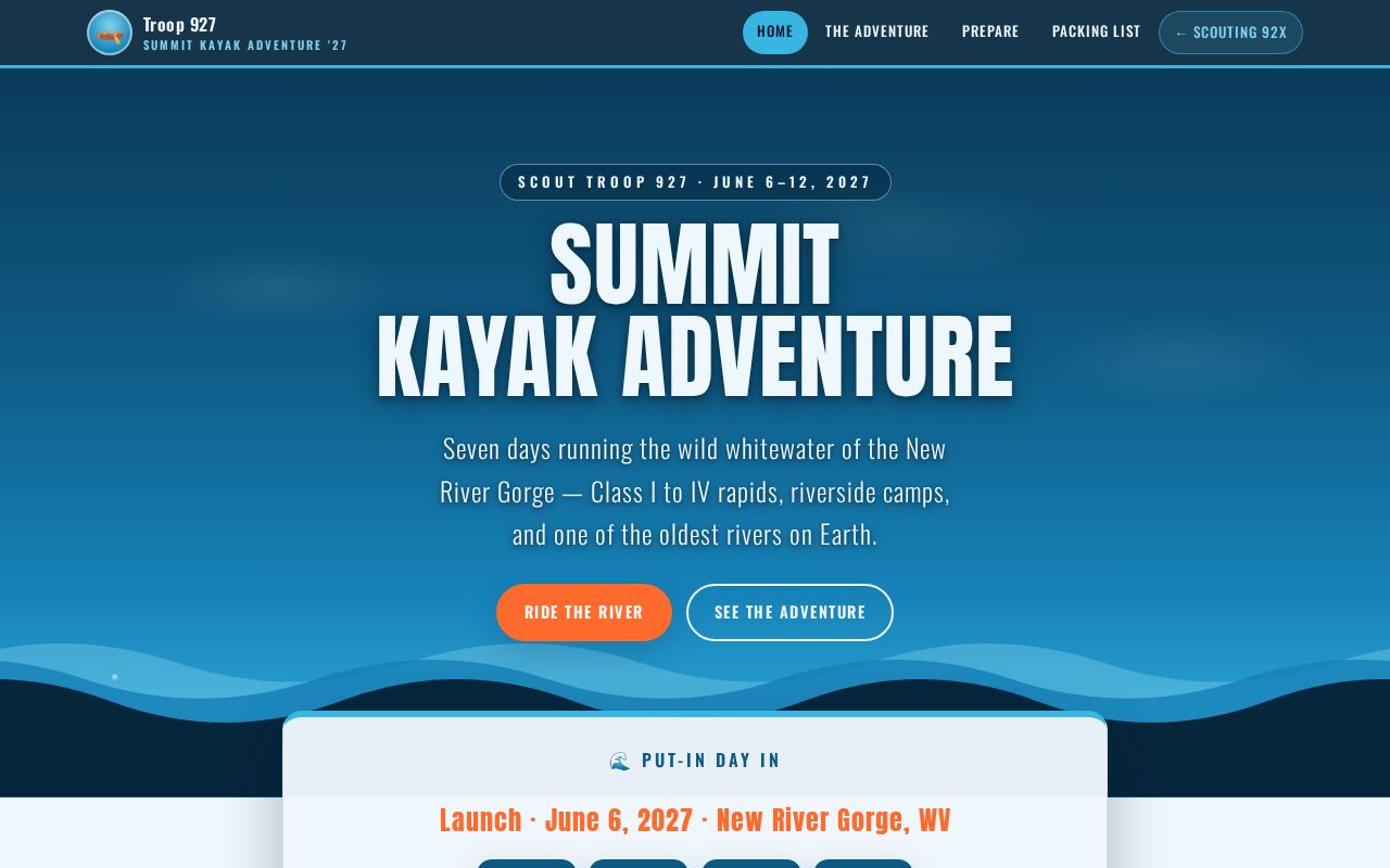 Preview of Troop 927 Summit Kayak Adventure 2027 — New River Gorge whitewater crew site