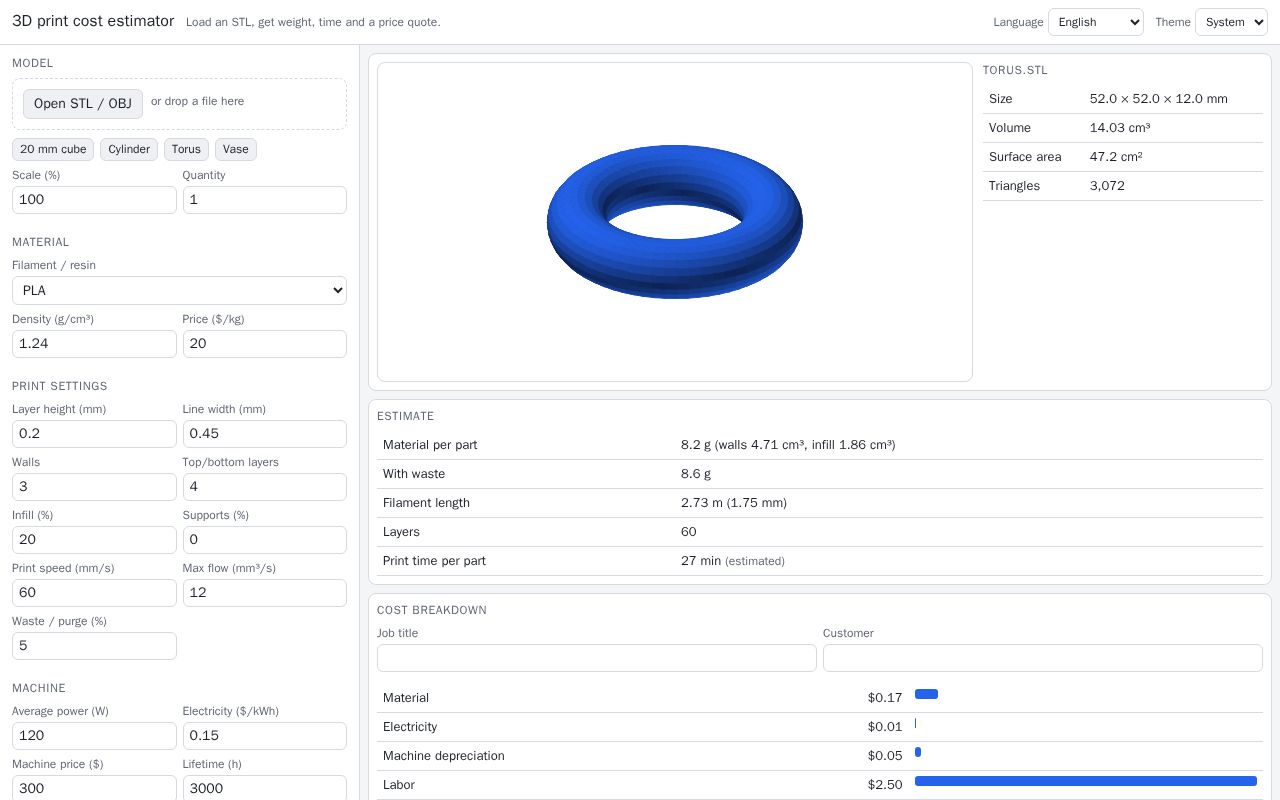 Preview of Print Cost Estimator