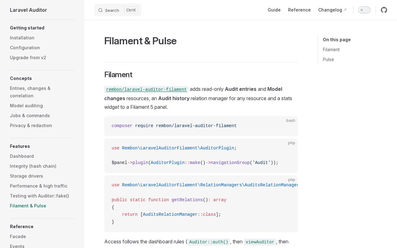 Preview of Laravel Auditor Pulse