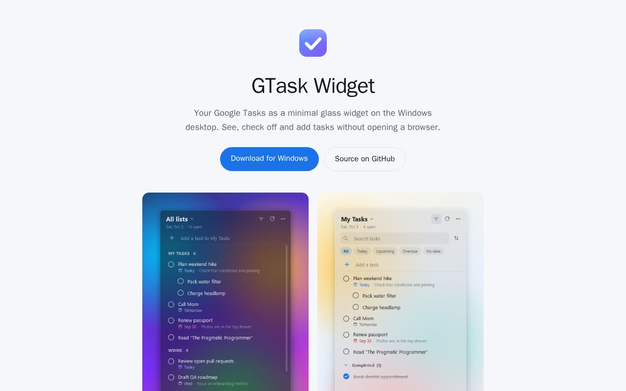 Preview of Gtask Widget