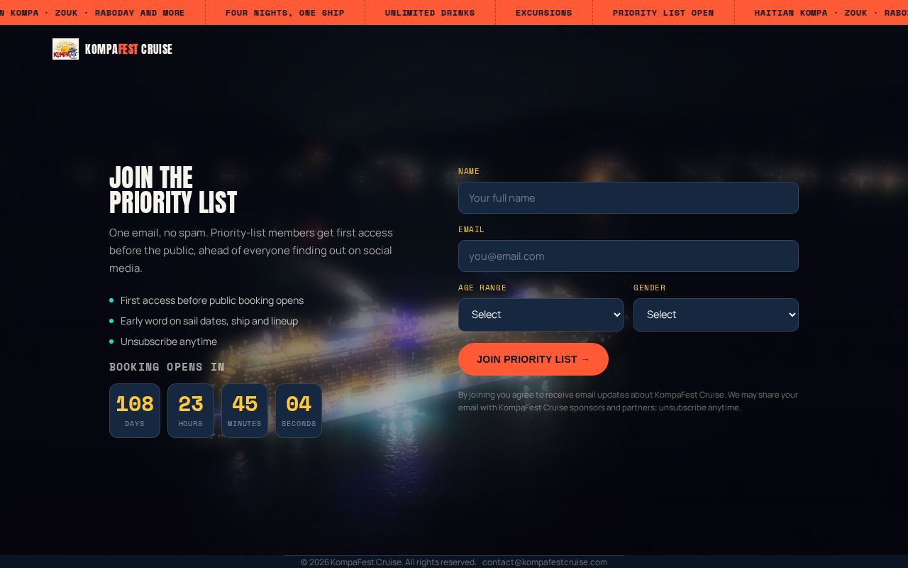 Preview of KompaFest Cruise marketing site