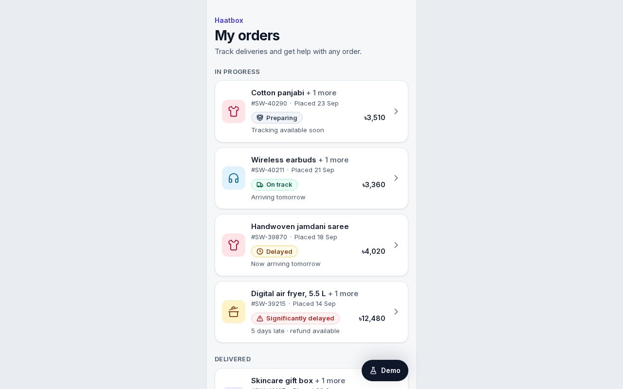 Preview of Order Tracking Screen