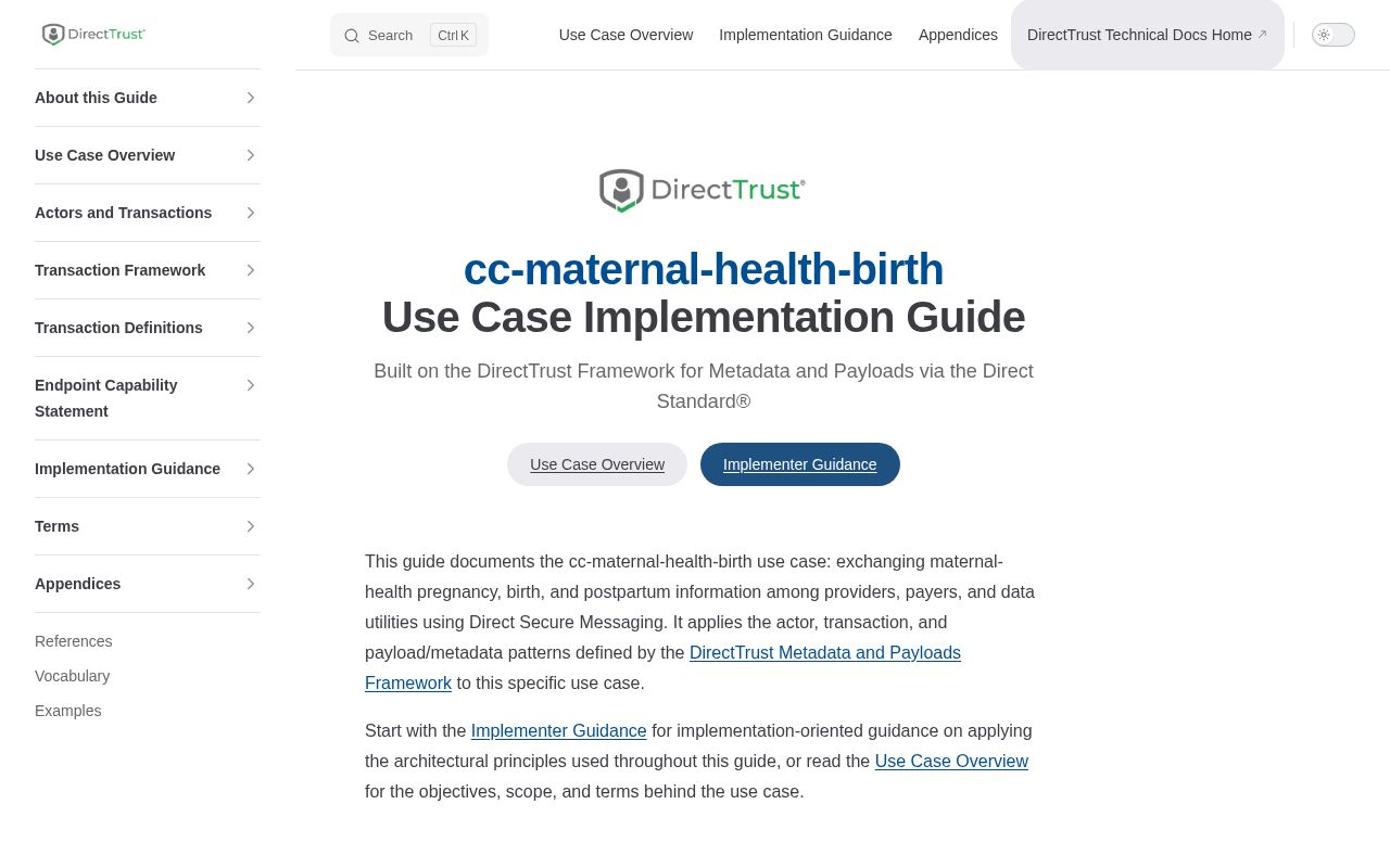 Preview of cc-maternal-health-birth Use Case Guide