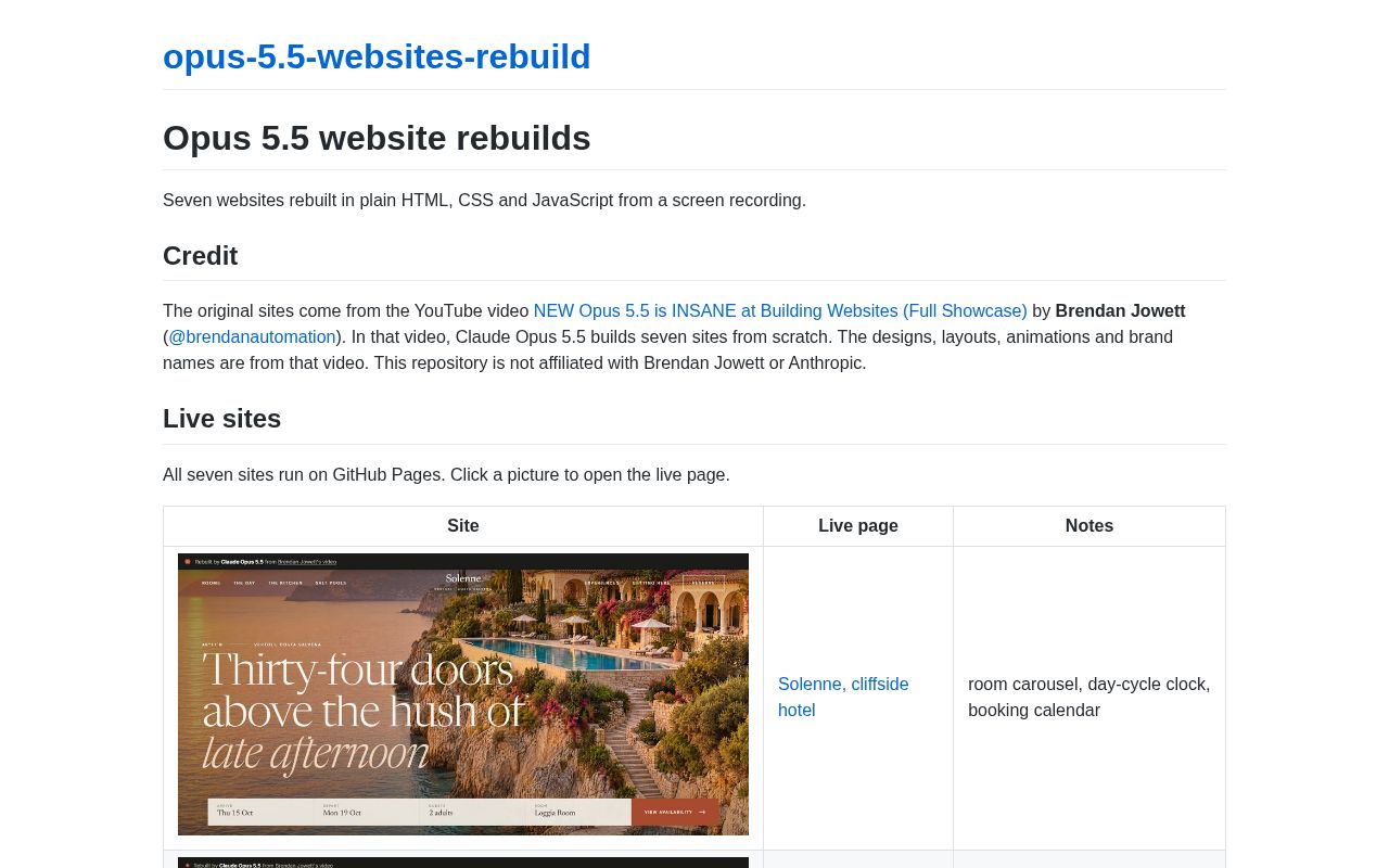 Preview of Opus 5.5 website rebuilds