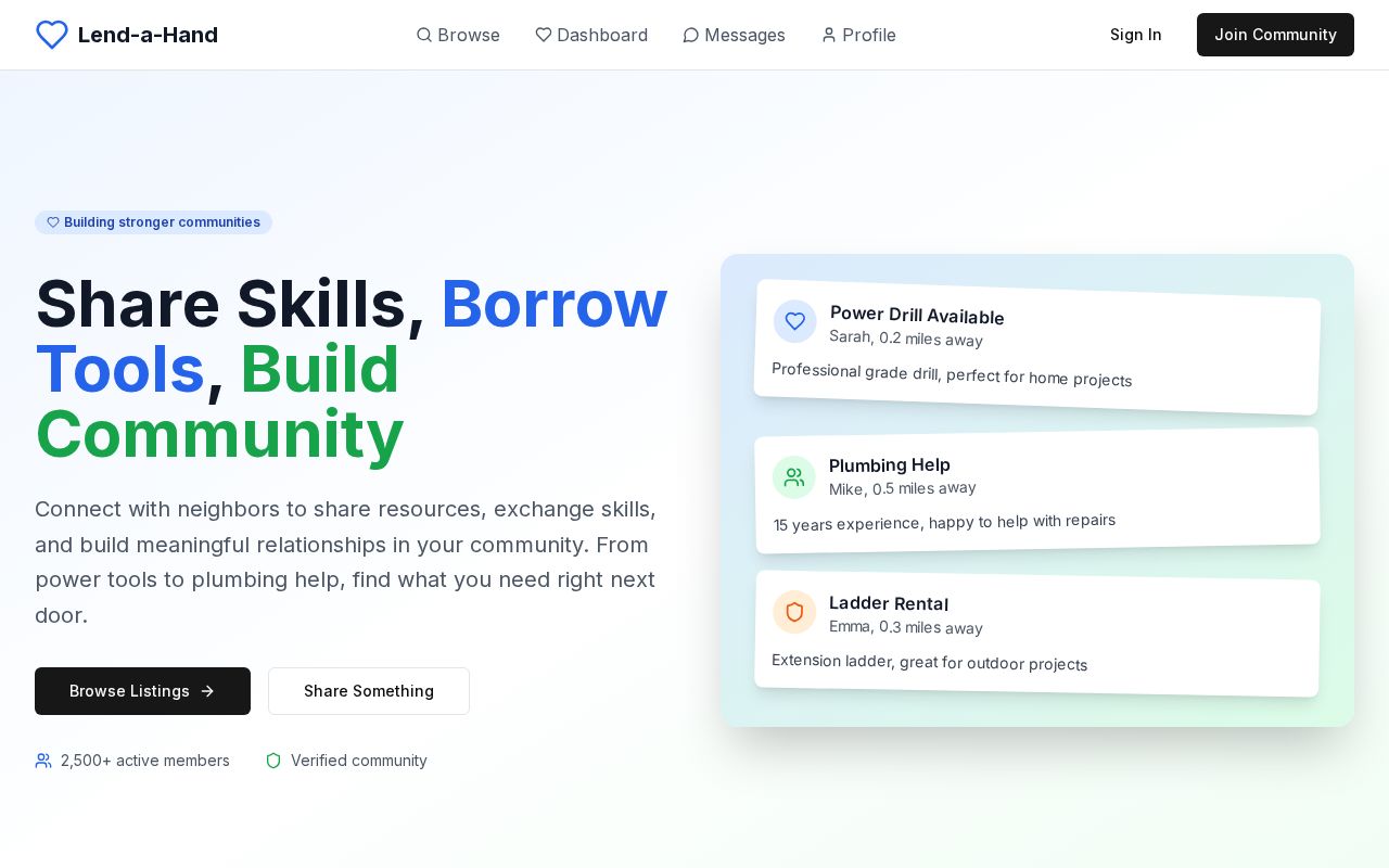 Preview of Lend-a-Hand – Community-Powered Sharing of Skills & Stuff