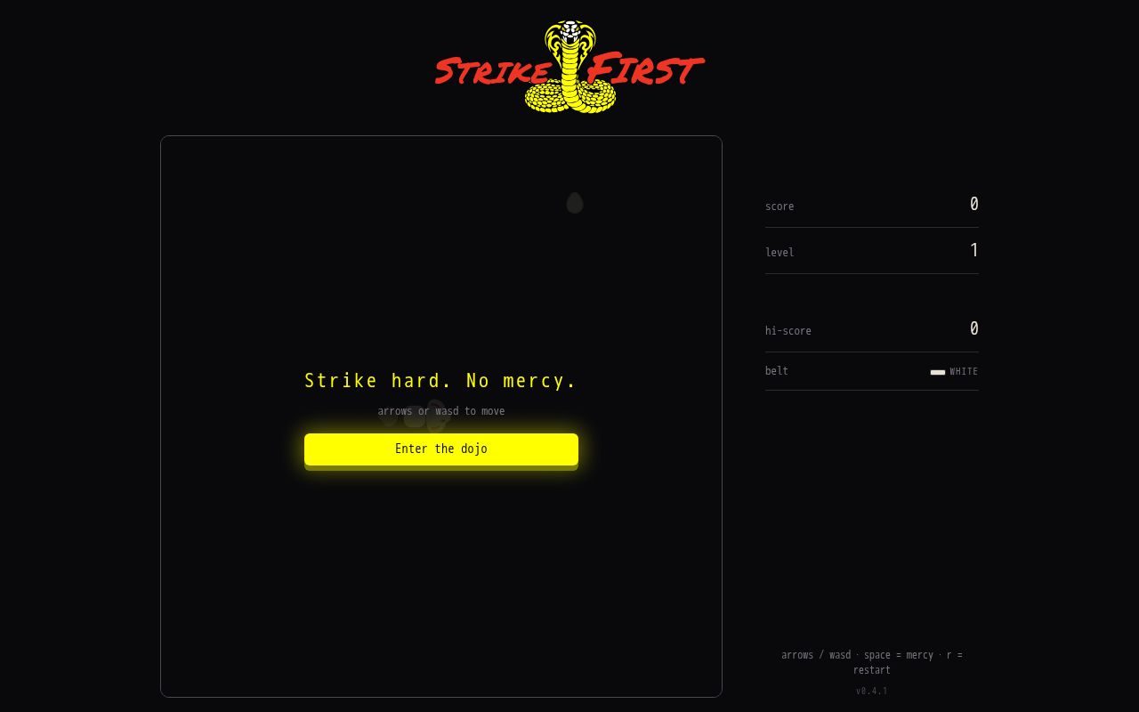 Preview of Snake, as a dojo. Eat eggs, chase mice, dodge rotten ones and earn your belt.